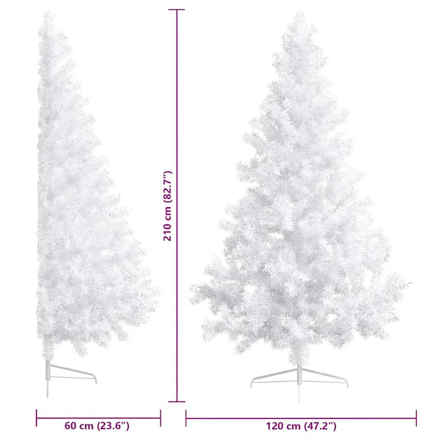 Demi-arbre de Noël artificiel pré-éclairé et boules blanc 210cm - 15
