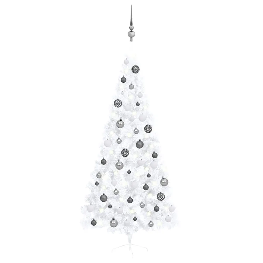 Demi-arbre de Noël artificiel pré-éclairé et boules blanc 210cm - 2