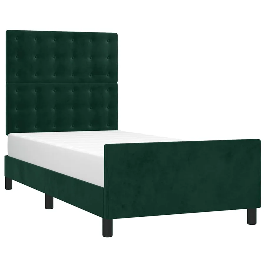Cadre de lit sans matelas vert foncé 100x200 cm velours - 3