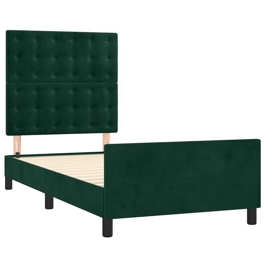 Cadre de lit sans matelas vert foncé 100x200 cm velours - 4