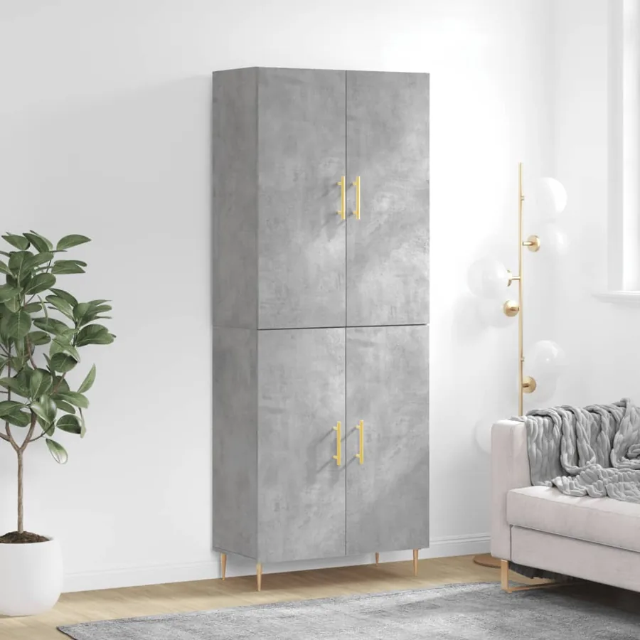 Buffet haut Gris béton 69,5x34x180 cm Bois d'ingénierie