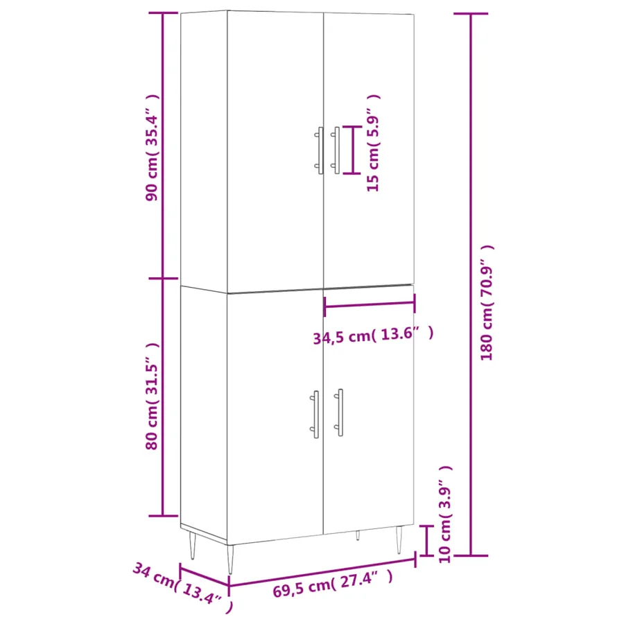 Buffet haut Gris béton 69,5x34x180 cm Bois d'ingénierie - 13