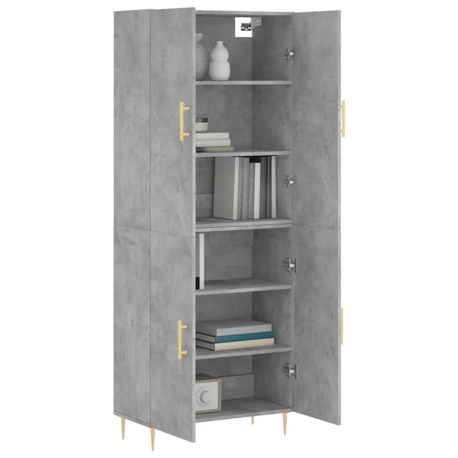 Buffet haut Gris béton 69,5x34x180 cm Bois d'ingénierie - 3