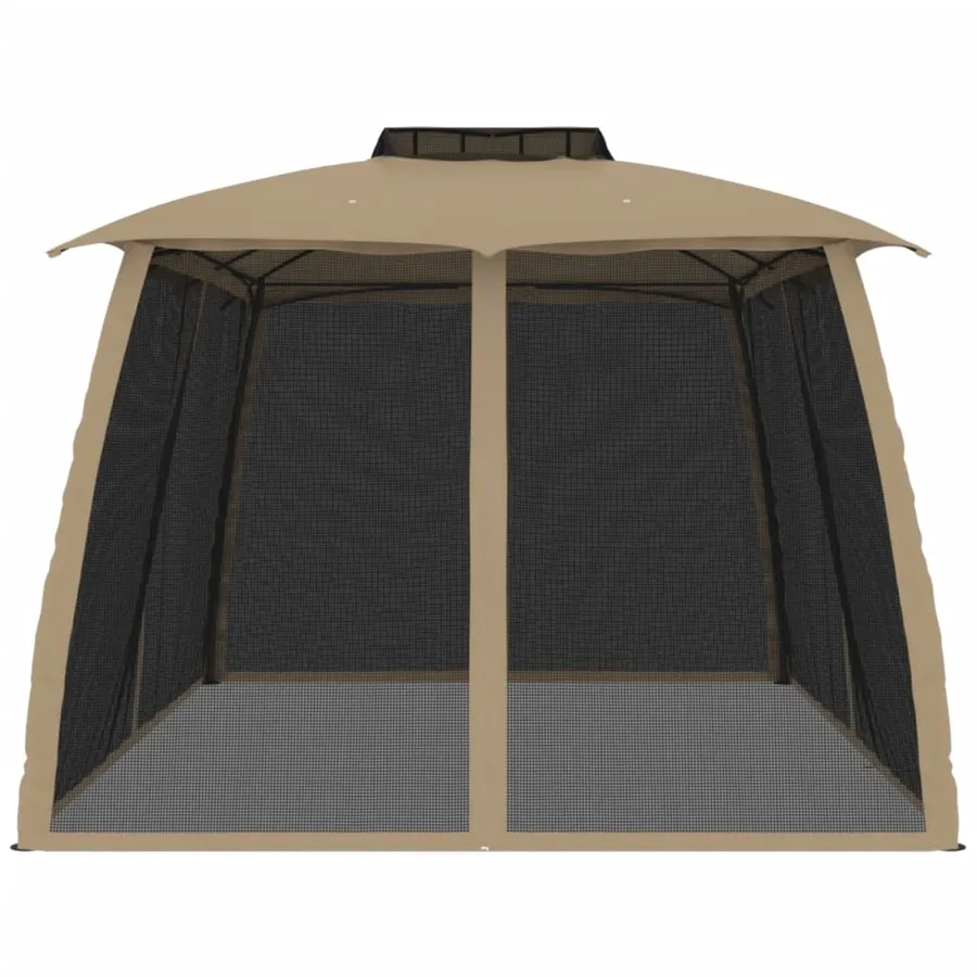 Tonnelle avec double toit et parois en filet taupe acier - 4