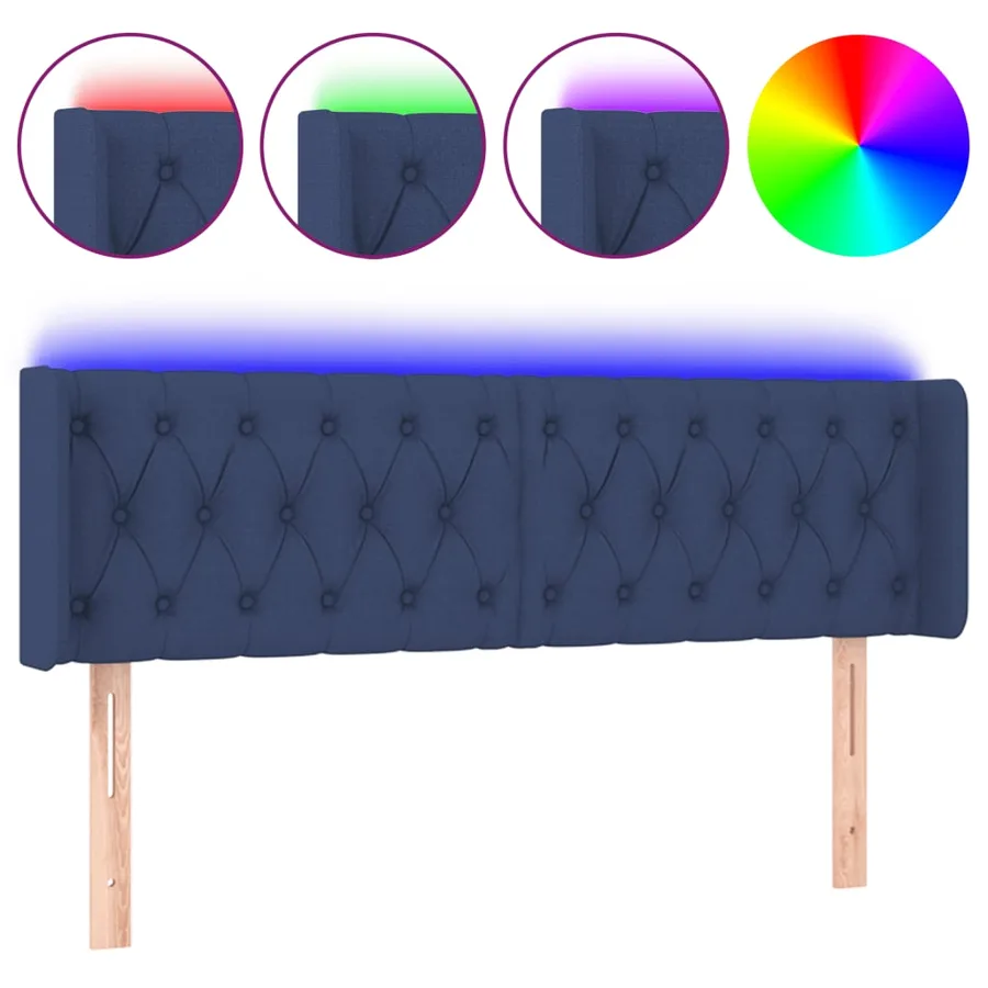 Tête de lit à LED Bleu 163x16x78/88 cm Tissu - 2