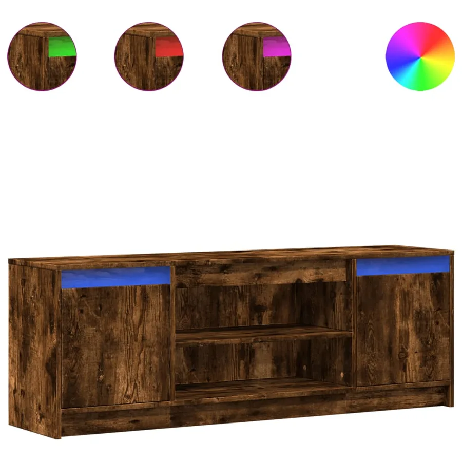 Meuble TV avec LED chêne fumé 139,5x34x50 cm bois d'ingénierie - 2