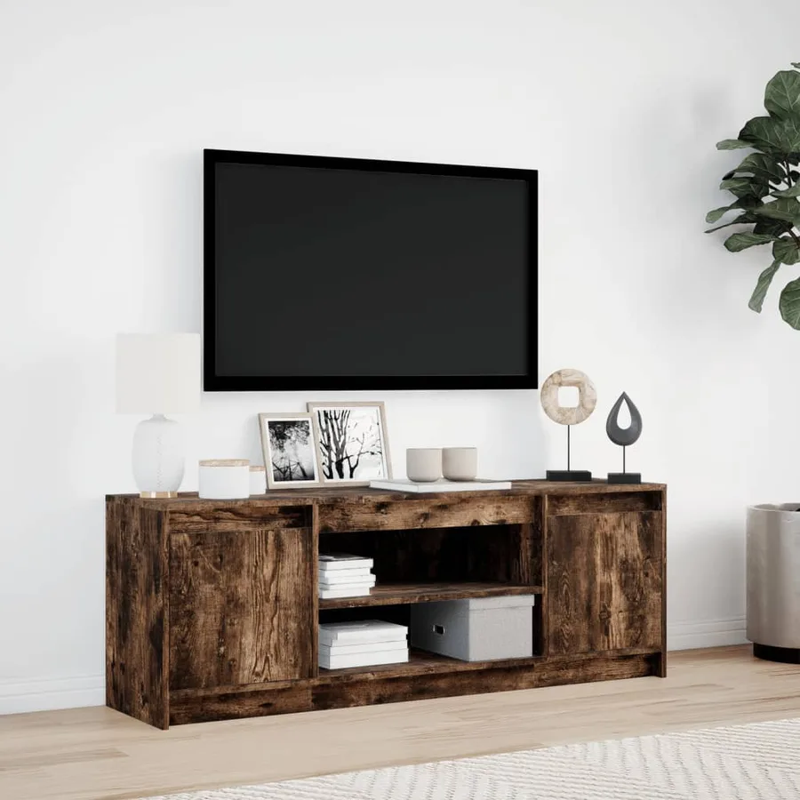 Meuble TV avec LED chêne fumé 139,5x34x50 cm bois d'ingénierie - 4