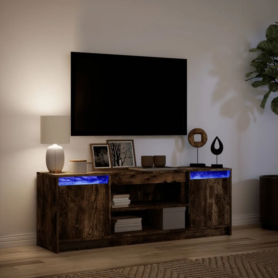 Meuble TV avec LED chêne fumé 139,5x34x50 cm bois d'ingénierie - 5