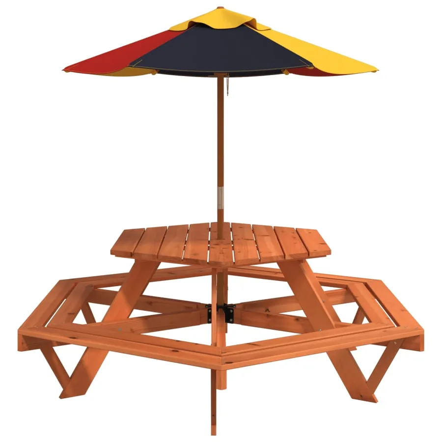 Table de pique-nique pour 6 enfants avec parasol hexagone sapin - 4