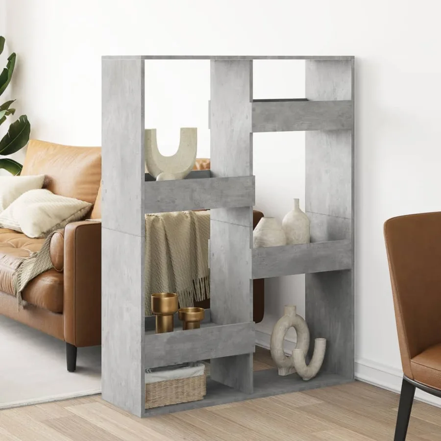 Cloison de séparation gris béton 100x33x135cm bois d'ingénierie - 3