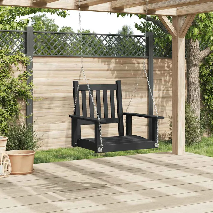 Chaise balançoire de jardin chaînes en métal bois massif sapin - 3