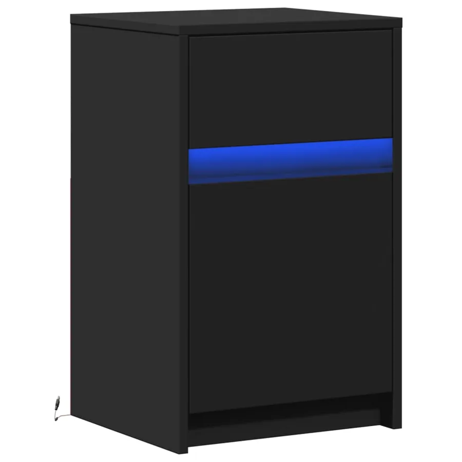 Armoire de chevet avec lumières LED noir bois d'ingénierie - 3