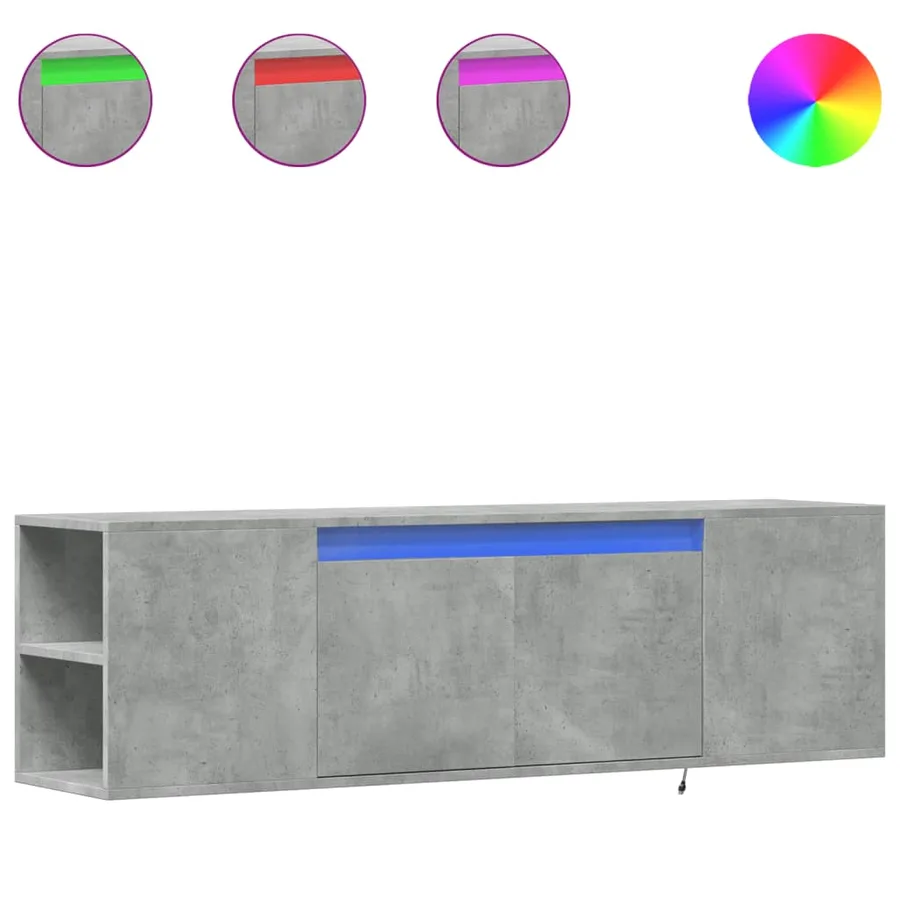 Meuble TV mural avec lumières LED gris béton 135x31x39,5 cm - 2