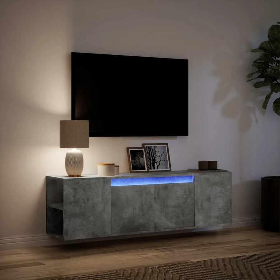 Meuble TV mural avec lumières LED gris béton 135x31x39,5 cm - 5