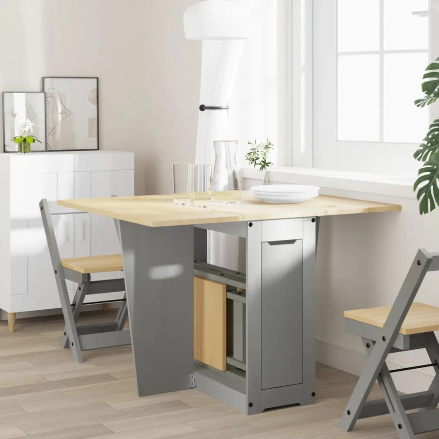 Table à manger papillon pliable Corona gris bois de pin massif - 3
