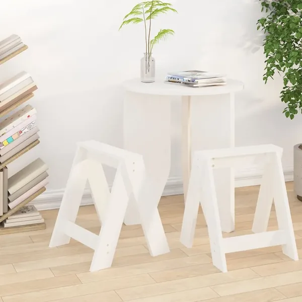 Tabourets lot de 2 blanc 40x40x45 cm bois massif de pin