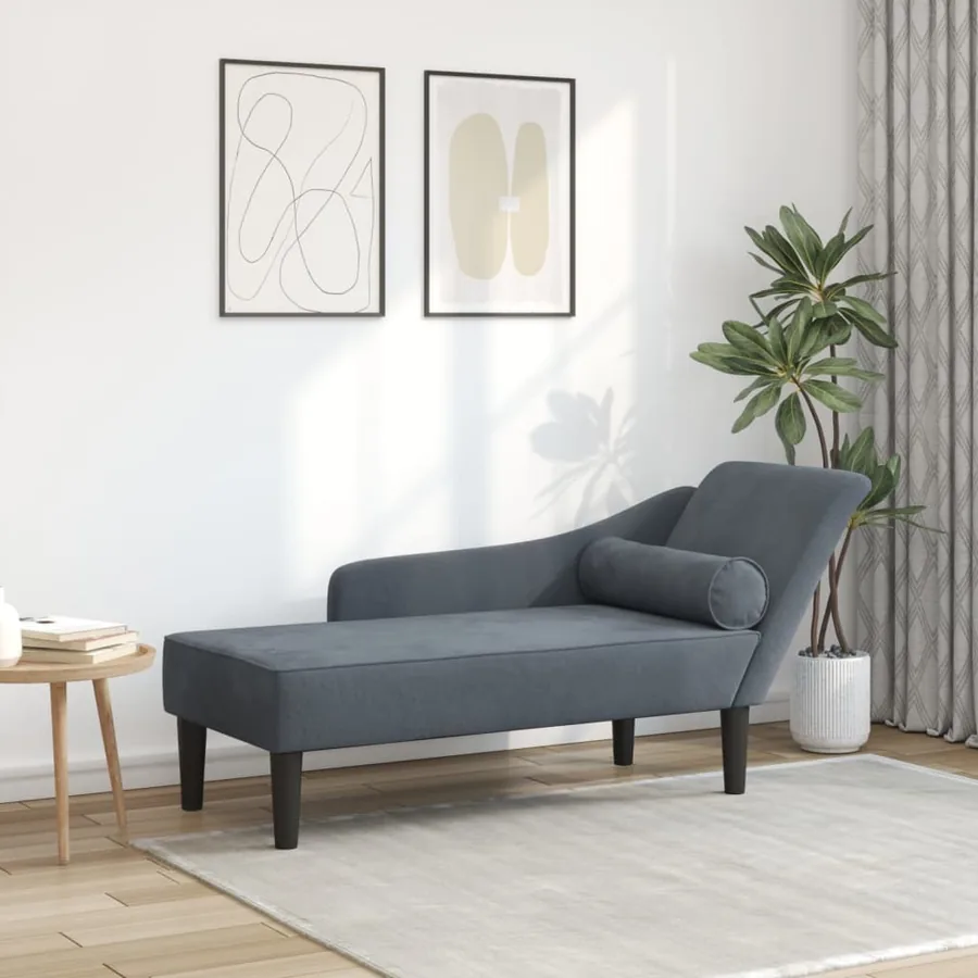 Chaise longue avec coussins gris foncé velours