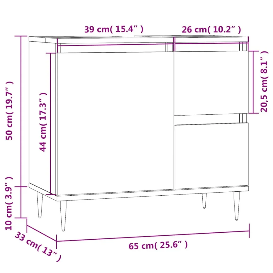 Armoire de salle de bain blanc 65x33x60 cm bois d'ingénierie - 12