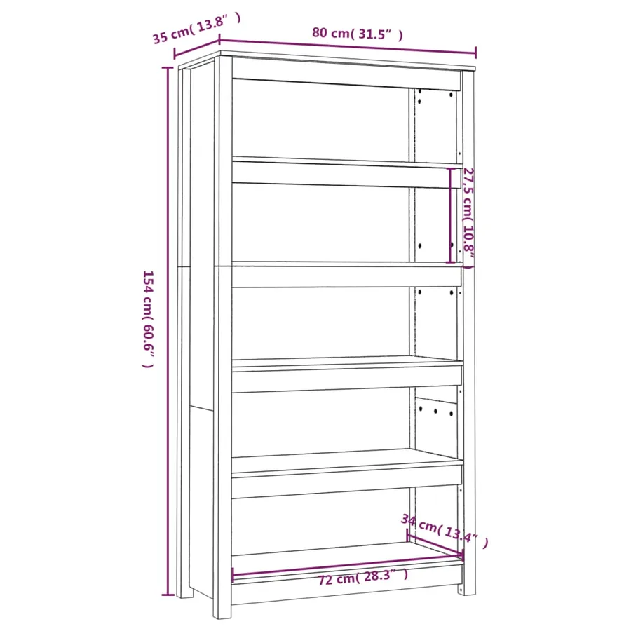 Bibliothèque Marron miel 80x35x154 cm Bois de pin massif - 8