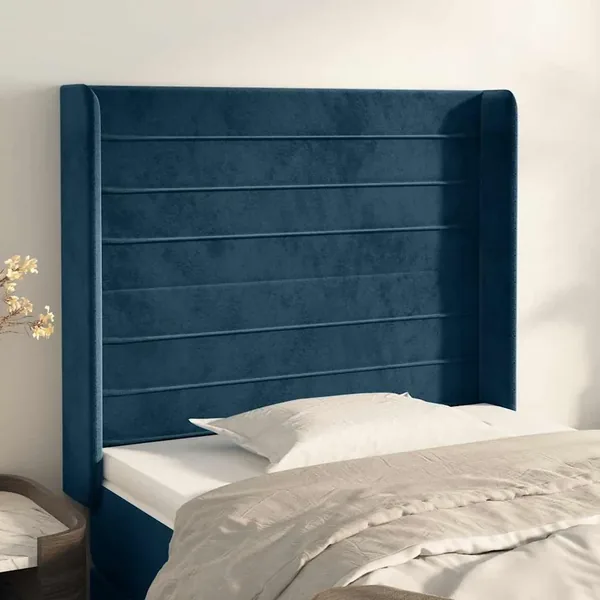 Tête de lit avec oreilles Bleu foncé 103x16x118/128 cm Velours