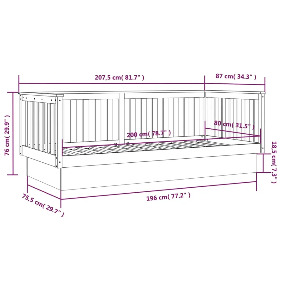 Lit de jour sans matelas gris 80x200 cm bois de pin massif - 11
