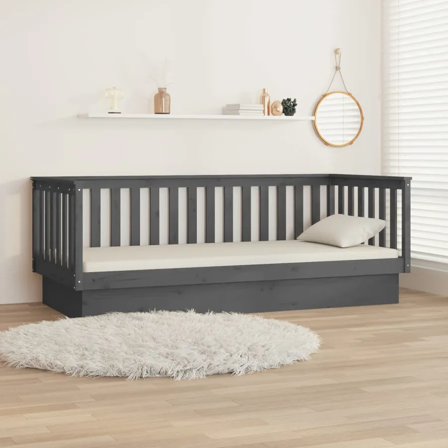 Lit de jour sans matelas gris 80x200 cm bois de pin massif - 4