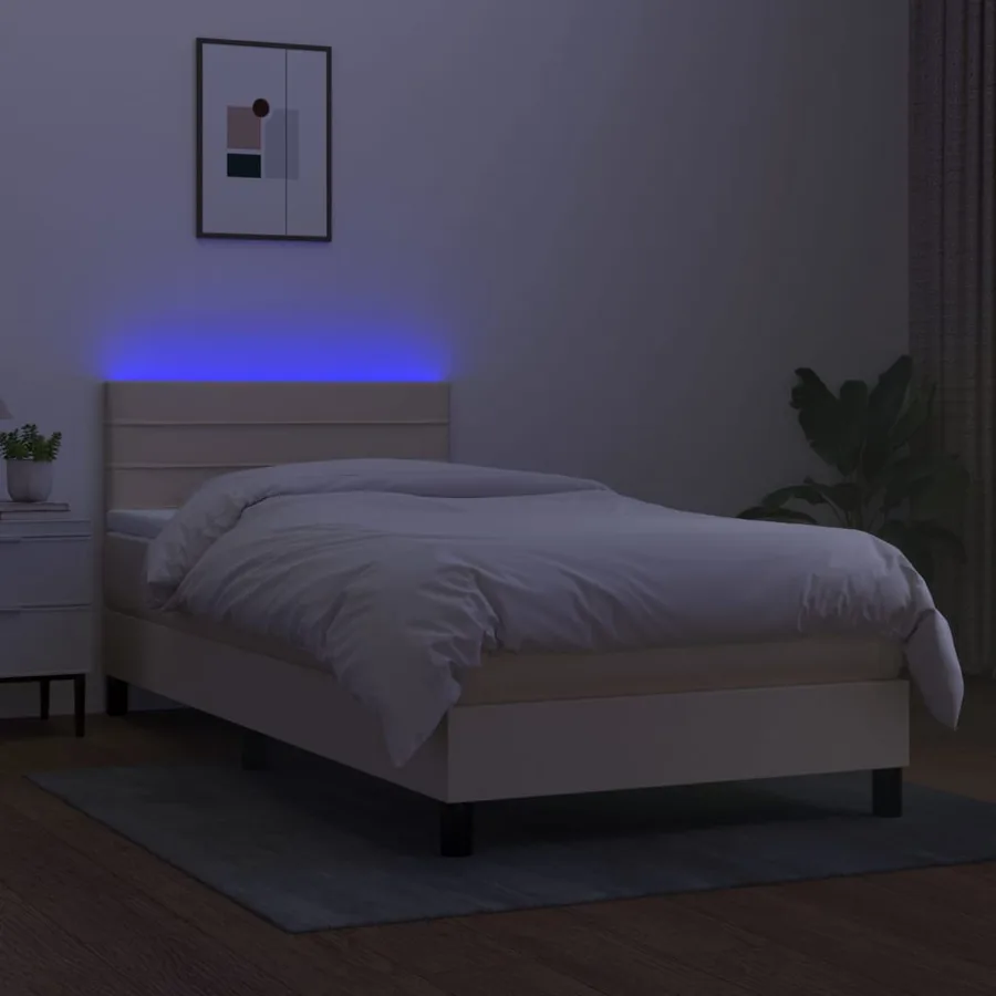 Sommier à lattes de lit avec matelas LED Crème 90x190 cm Tissu - 4