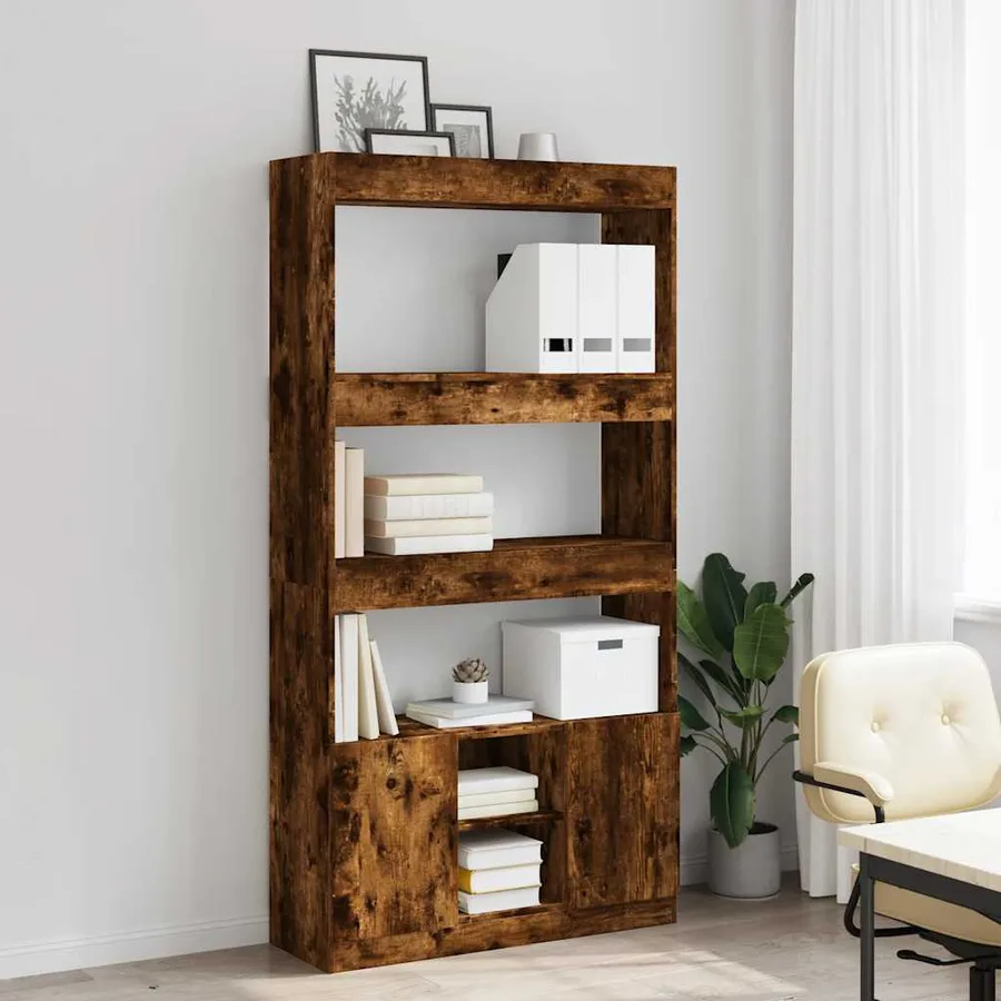 Buffet haut chêne fumé 92x33x180 cm bois d'ingénierie - 3
