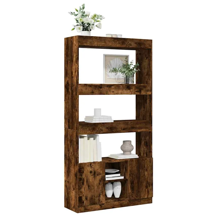 Buffet haut chêne fumé 92x33x180 cm bois d'ingénierie - 4