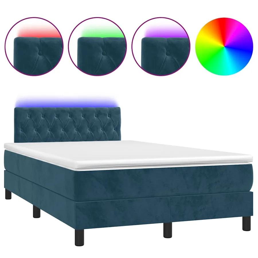Sommier à lattes de lit avec matelas LED Bleu foncé 120x200 cm - 2