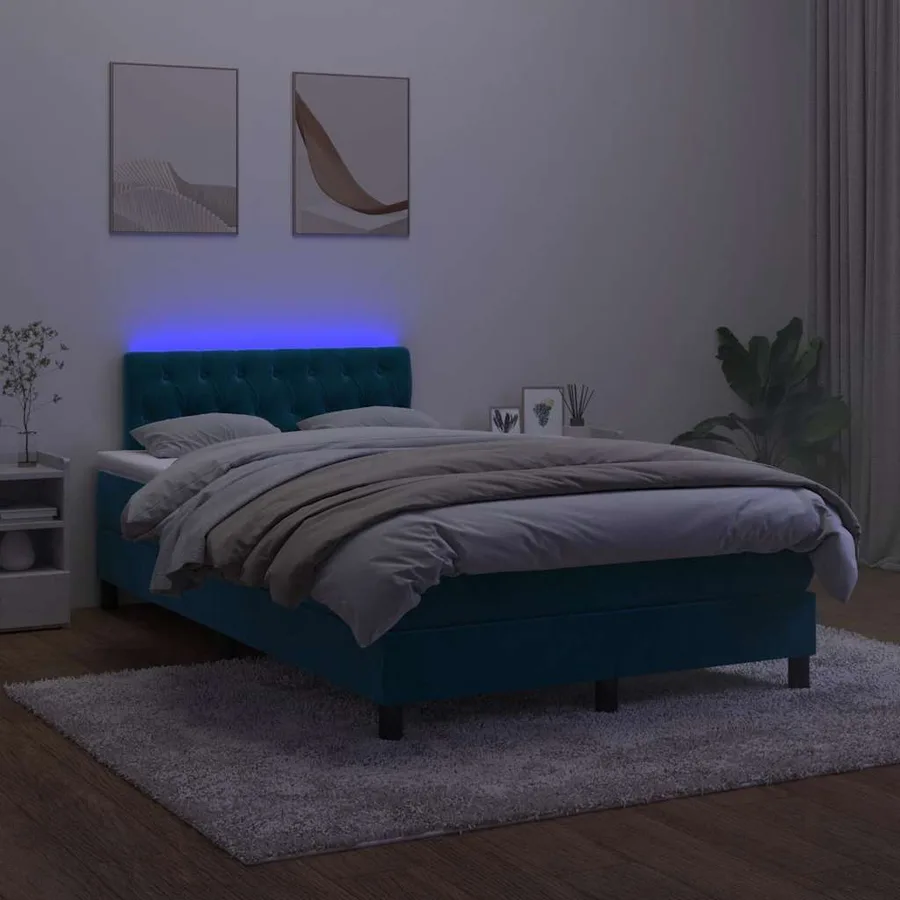 Sommier à lattes de lit avec matelas LED Bleu foncé 120x200 cm - 4