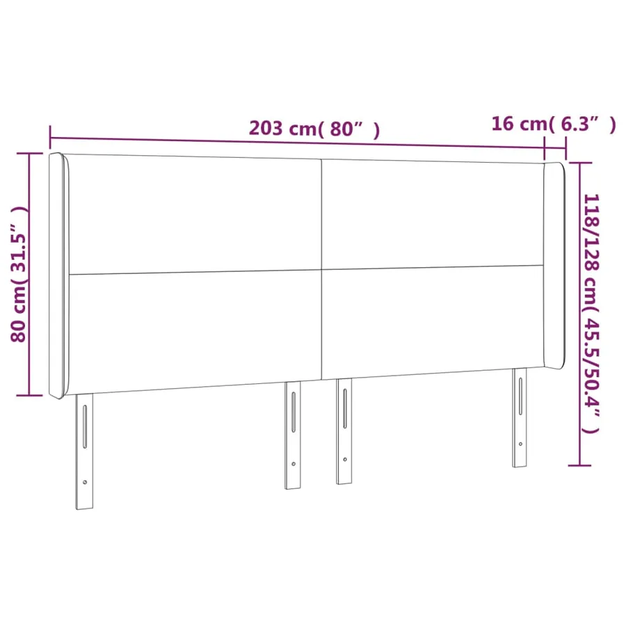 Tête de lit avec oreilles Noir 203x16x118/128 cm Tissu - 9