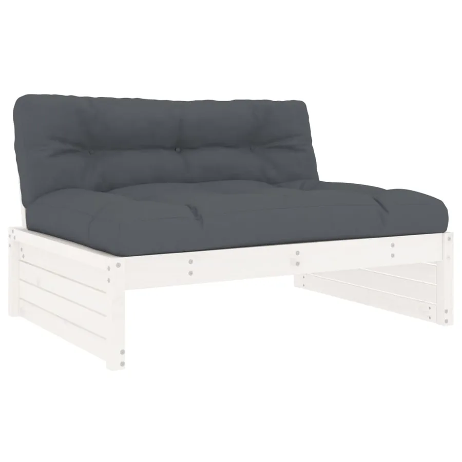 Salon de jardin 5 pcs avec coussins blanc bois massif - 4