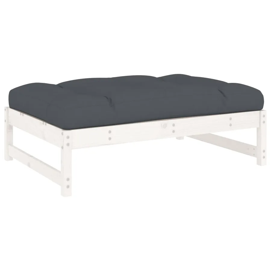Salon de jardin 5 pcs avec coussins blanc bois massif - 5