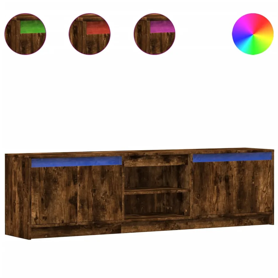Meuble TV avec LED chêne fumé 180x34x50 cm bois d'ingénierie - 2