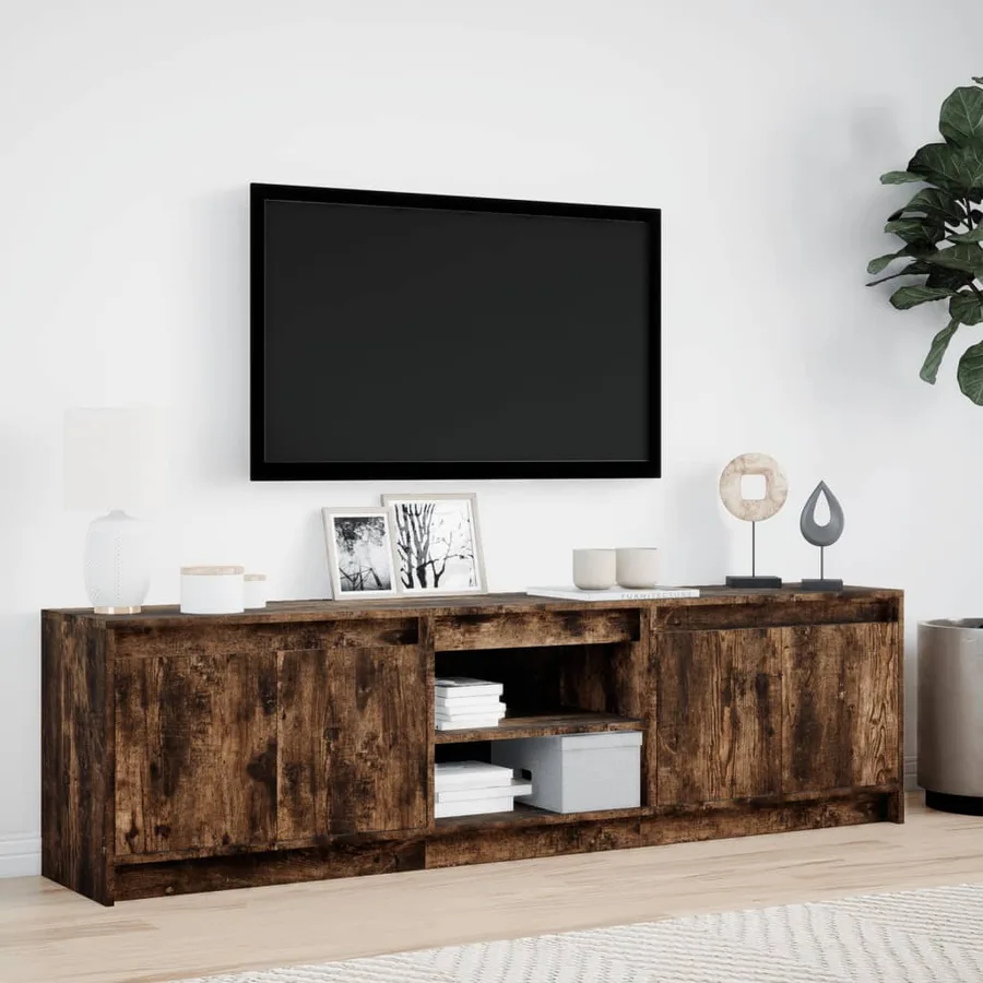 Meuble TV avec LED chêne fumé 180x34x50 cm bois d'ingénierie - 4