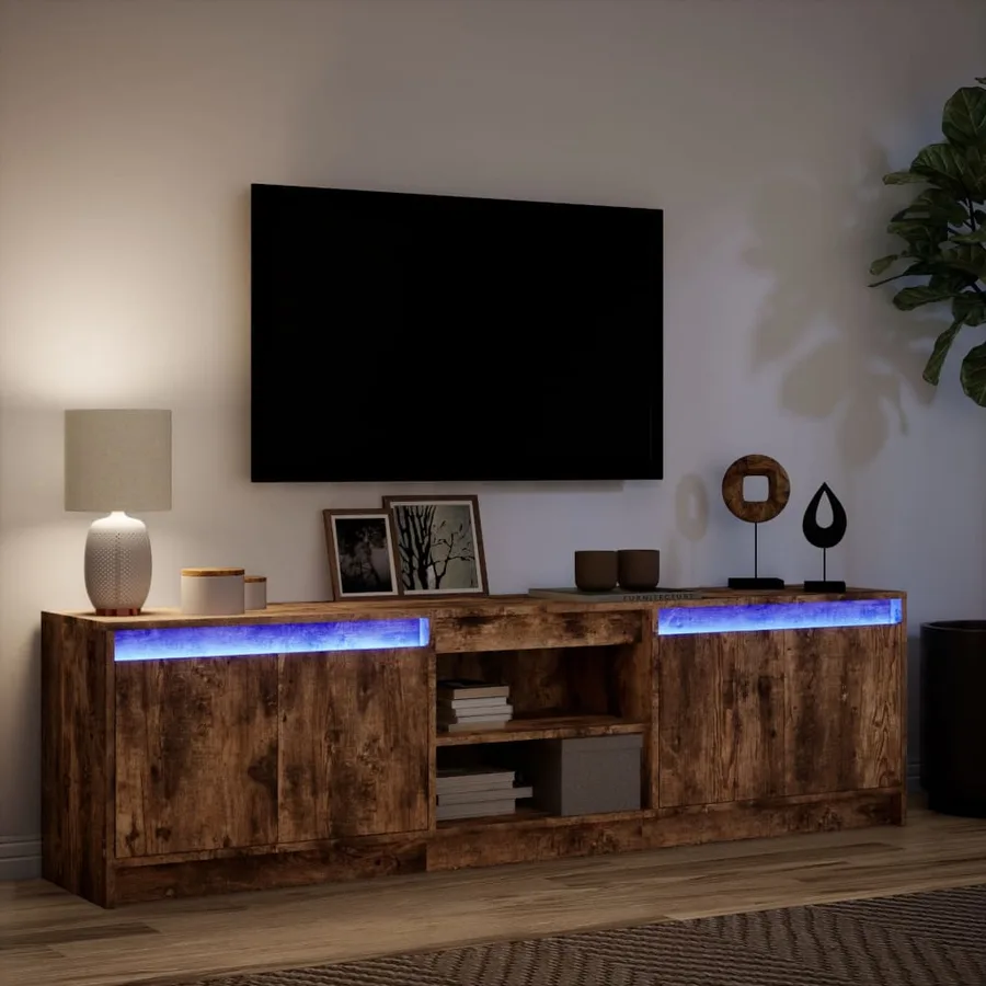 Meuble TV avec LED chêne fumé 180x34x50 cm bois d'ingénierie - 5