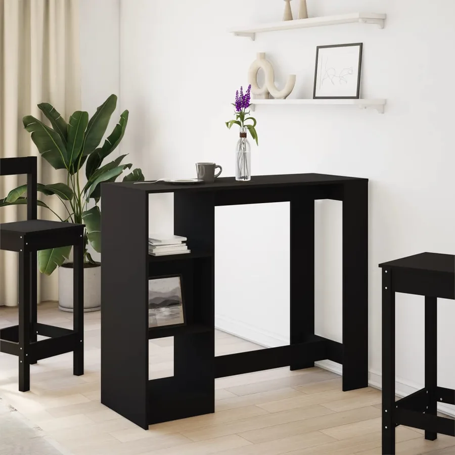 Table de bar avec étagère noir 124x46x103,5cm bois d'ingénierie - 3