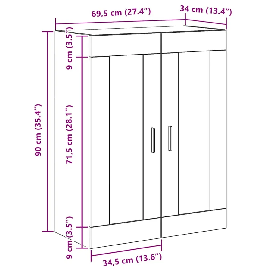 Armoire murale chêne artisanal 69,5x34x90 cm bois d'ingénierie - 11