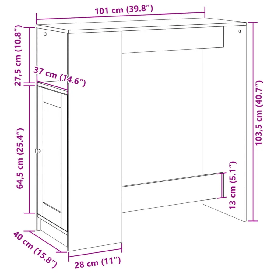 Table de bar avec étagères gris béton bois d'ingénierie - 11