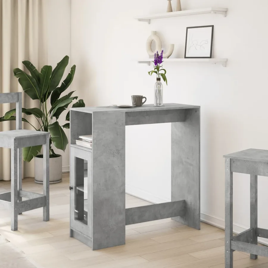 Table de bar avec étagères gris béton bois d'ingénierie - 3