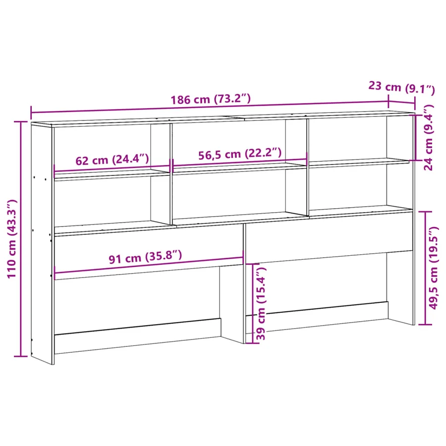 Tête de lit avec rangement cire marron 180cm bois massif de pin - 10