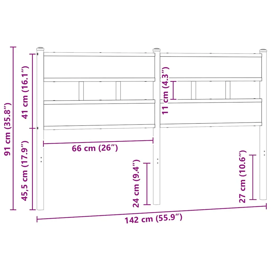 Tête de lit de remplacement chêne fumé 135 cm fer et bois d'ingénierie - 6