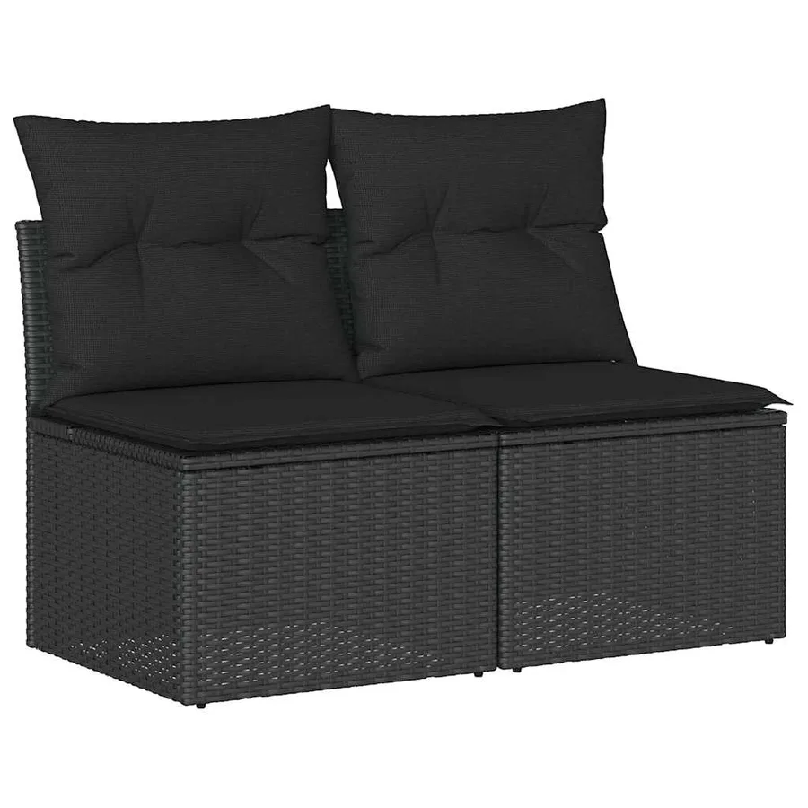 Salon de jardin avec coussins 2 pcs noir résine tressée acacia - 2