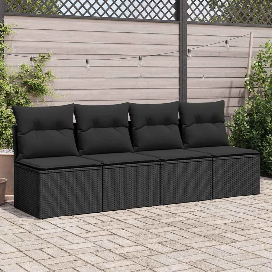Salon de jardin avec coussins 2 pcs noir résine tressée acacia - 3