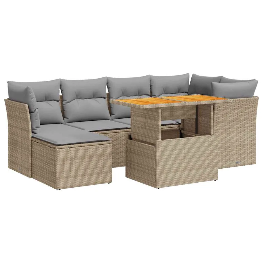 Salon de jardin avec coussins 7 pcs beige résine tressée - 2