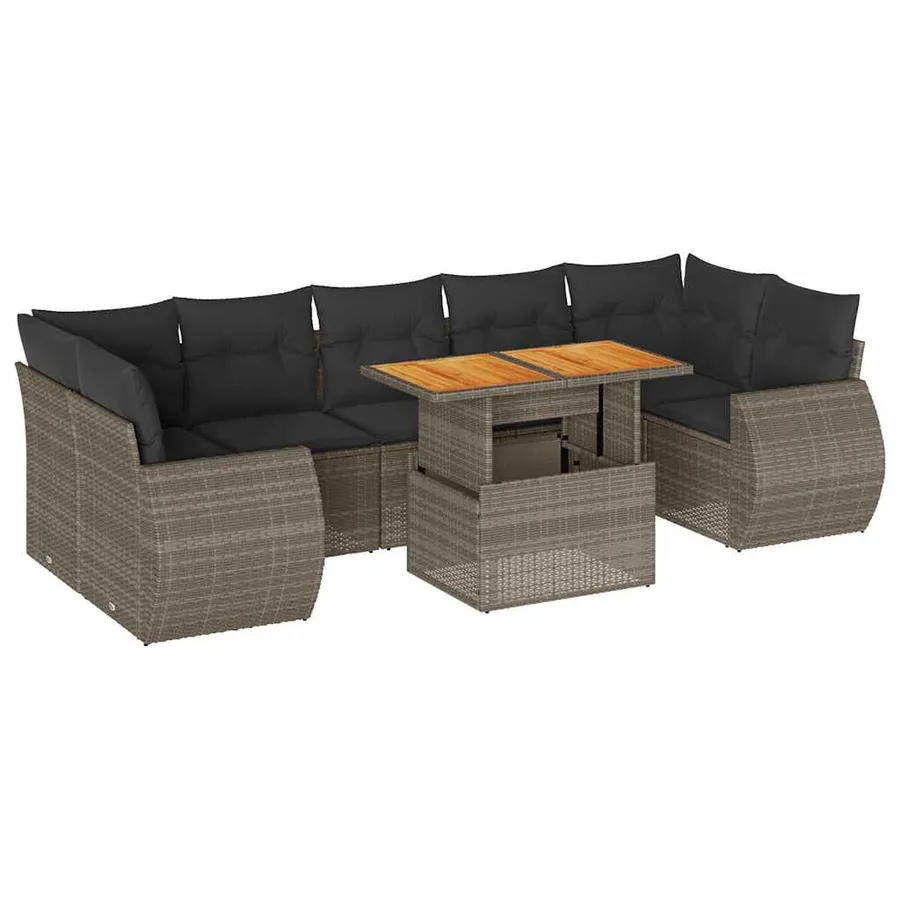 Salon de jardin 8 pcs avec coussins gris résine tressée - 2