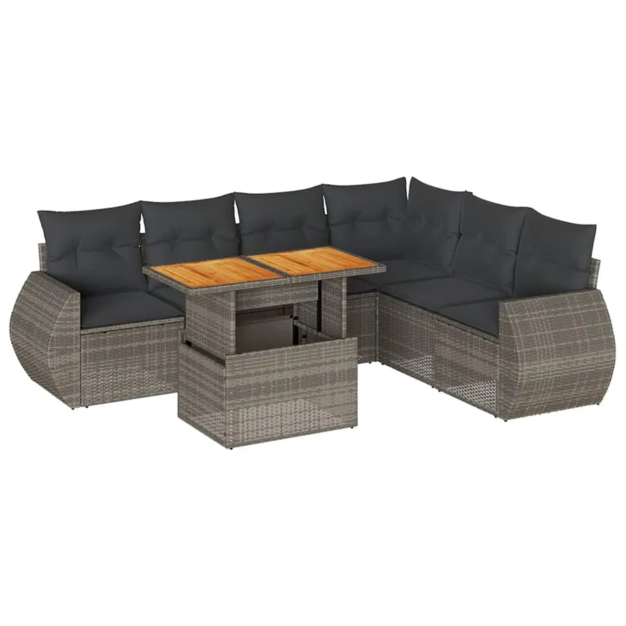 Salon de jardin avec coussins 7 pcs gris résine tressée - 2