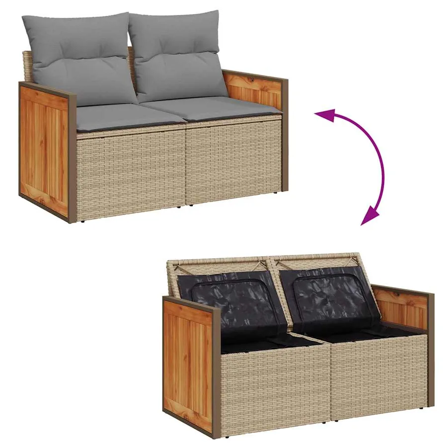 Salon de jardin avec coussins 9 pcs beige résine tressée acacia - 9