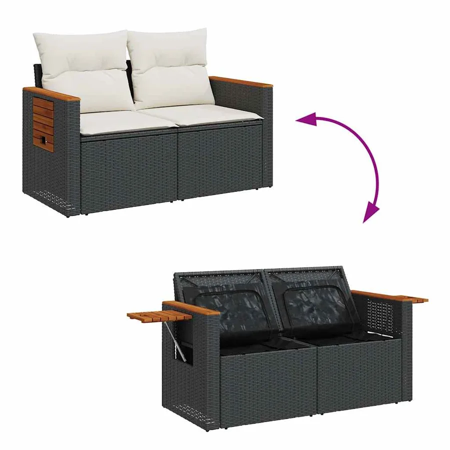 Salon de jardin avec coussins 9 pcs noir résine tressée acacia - 10